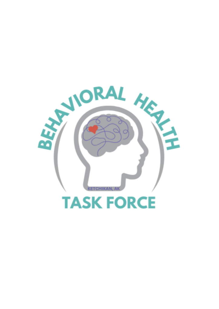 Circular logo featuring a gray brain with a small red heart, surrounded by teal text reading 'BEHAVIORAL HEALTH TASK FORCE'.